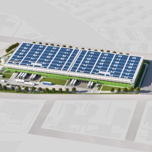 Vogelperspektive der Logistikhalle SenneHub in Bielefeld